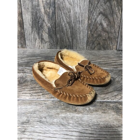 L.L. Bean Kids Youth Wicked Good Suede Leather Shearling Slippers Moccasins 3 - Picture 6 of 8